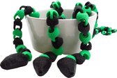 Fidget Toy Slang Zwart Groen | Vera's Arts & Dice | 3D Print | Handgemaakt | Articulated Snake | Gelede Gewrichten Slang | Huisdier | Fidget Speelgoed