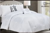 Parure couvre-lit Luxe - Set de 5 pièces - Couvre-lit 240x260 - Kussensloop 2x 50x70 - 2 oreillers décoratifs - Wit avec argent