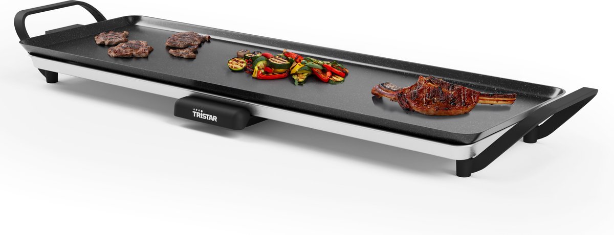 Grillplaat Tristar BP-2668 - Tafelgrill L: 70 x 23 cm - Voor binnen en buiten - BPA Free - Gourmet bakplaat voor op tafel - 6 tot 8 personen - Met regelbare thermostaat - Anti-aanbaklaag - Zwart