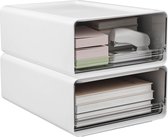 Witte ladebox Kunststof stapelbare ladeboxen Multifunctionele stapelbare organizer met laden voor kaptafel, kantoor, cosmetica, badkamer (24 x 17 x 9 cm)