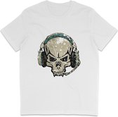 Skull DJ T Shirt Heren Dames - Muziek - Wit- L