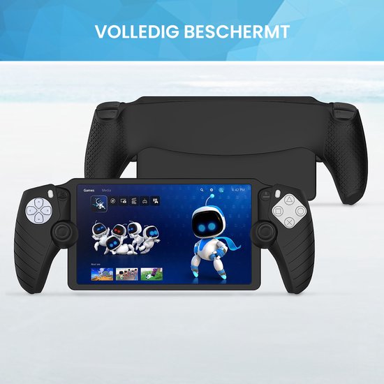 Zwarte, volledig beschermende hoes voor de Playstation Portal met ergonomische handgrepen.