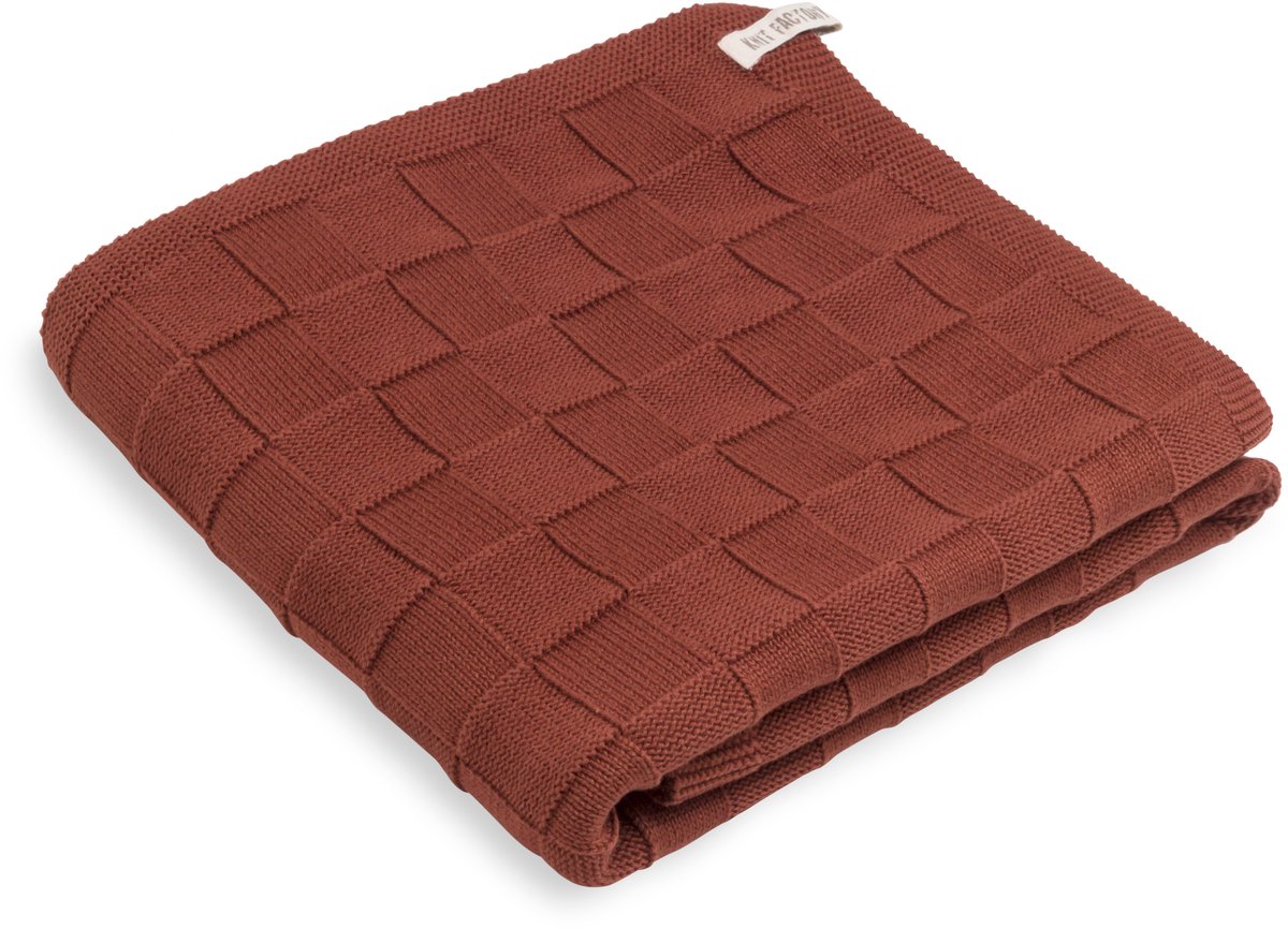 Knit Factory Gebreide Badlaken Ivy - Badhanddoek - Handdoek - Strandlaken - Strandhanddoek - Roest - Rood - 90x180 cm - Katoen