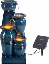 Teamson Home Tuin Water Fontein Met Lichten - Op zonne-energie Waterornament - 4-Laags Cascadeontwerp - Tuindecoratie - Blauw