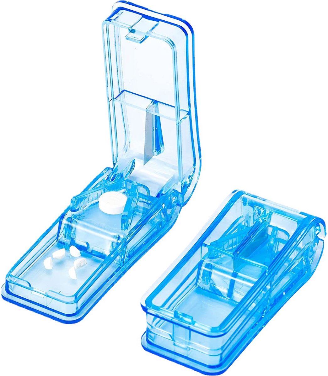 Goedkoopste Pillensnijder - Pillendoos met Pillensnijder - Blauw - splitter - pill cutter - Pillen Drukker - Pil Taker - Pillensnijder bewaardoosje voor pillen medicijnsnijder - Blauw - splitter - pill cutter