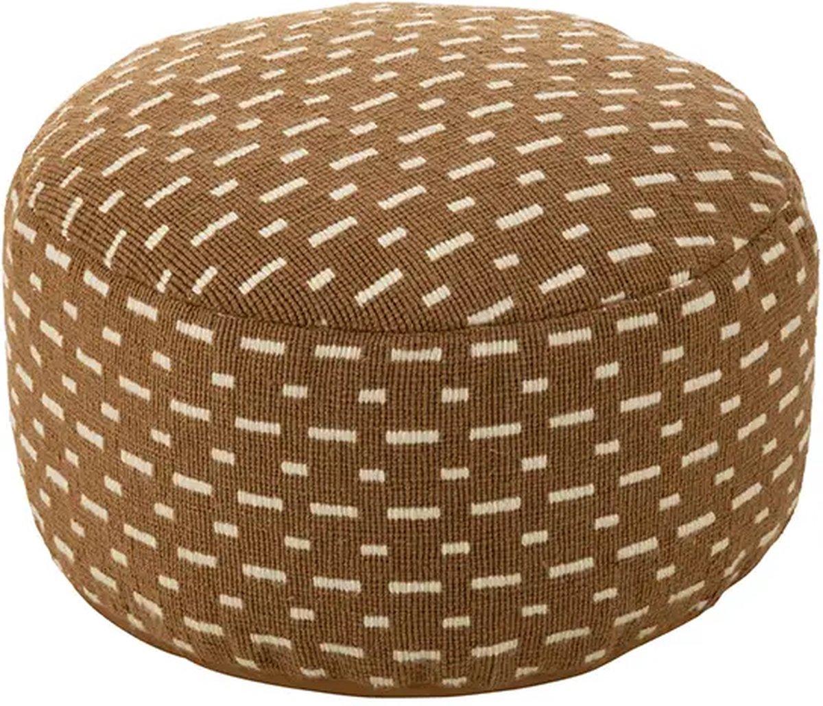 J-Line poef Rond Lijnen Outdoor - polyester - bruin/wit