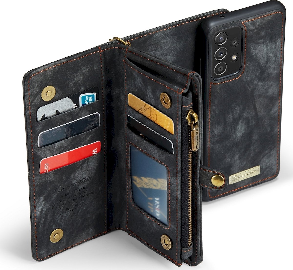 Caseme Telefoonhoesje geschikt voor Samsung Galaxy A52 Hoesje | Caseme 008 Uitneembare 2in1 Bookcase Portemonnee | Pasjeshouder voor 8 Pasjes | Telefoonhoesje voor Pinpas / OV Kaart / Rijbewijs - Zwart