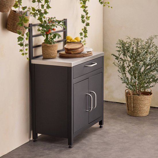 sweeek - Module stalen buitenkeuken 1 lade en 2 deuren met ophangrooster, 80 cm breed - grimaud van Sweeek — afbeelding 4