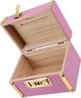 4 stuks schatkist voor kinderen - opbergkoffer met slot en spaarpot van hout - geld cadeau idee - muntenbank voor kinderen - houten muntenbox
