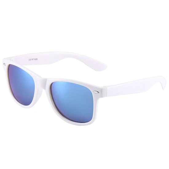 Fako Sunglasses® - Heren Zonnebril - Dames Zonnebril - Classic - UV400 - Wit Frame - Blauw Spiegel van Fako Sunglasses® — afbeelding 2