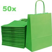 ArtiPack Kraft Papieren Tasjes Met Handvat – Zakjes – 50 Stuks – Lichtgroen – 18x8x24 cm – Cadeautasjes Groen A5+