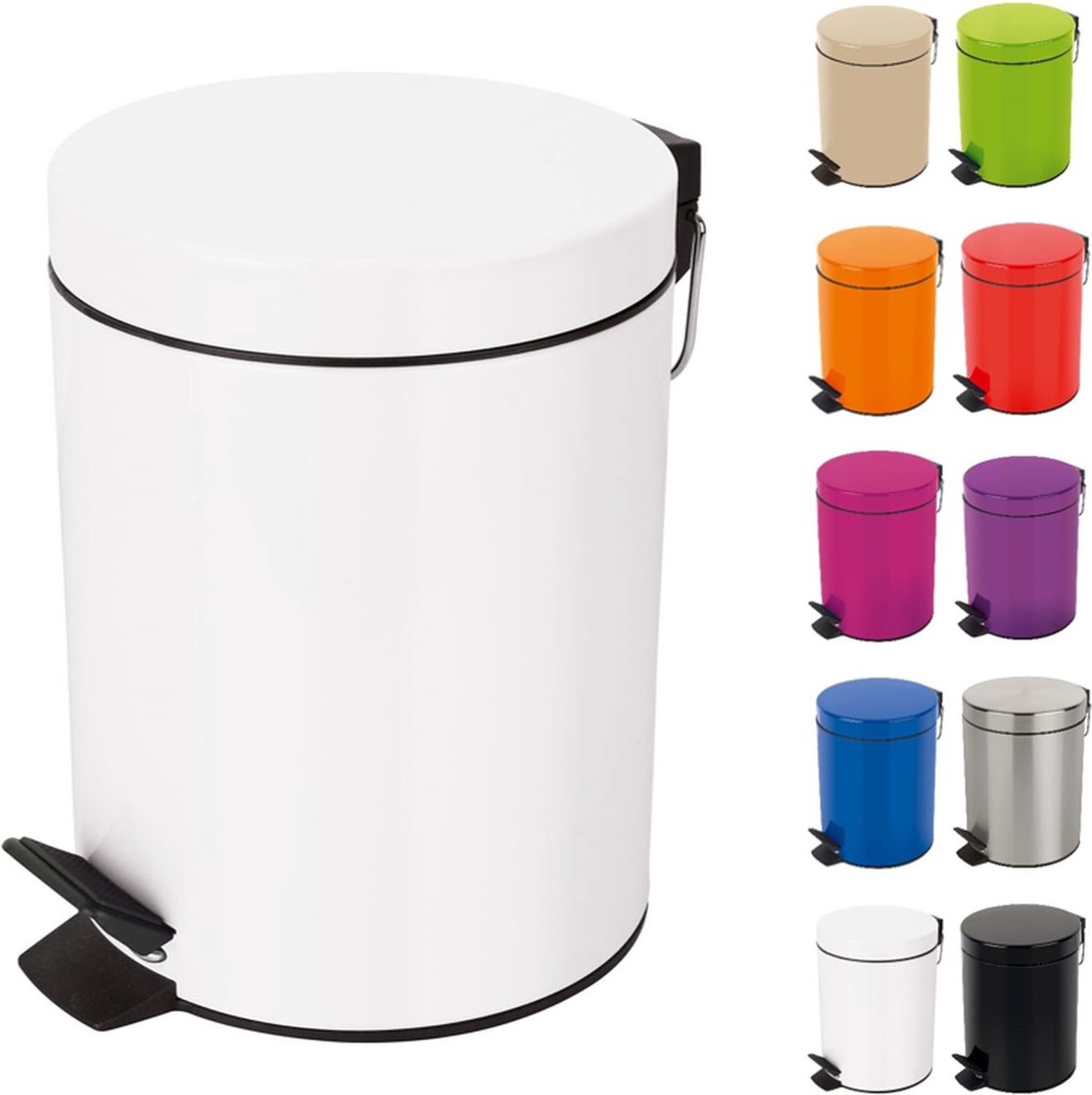 Cosmetica-emmer Sydney wit vuilnisemmer pedaalemmer afvalemmer - 5 liter - met uitneembare binnenemmer