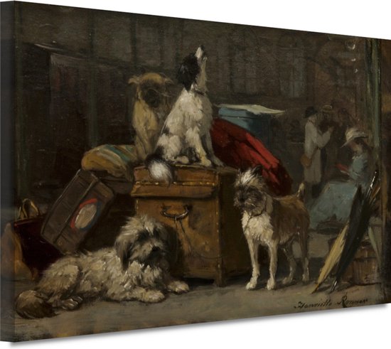 Op het platform - Henriëtte Ronner schilderijen - Honden schilderij - Muurdecoratie Oude meesters - Muurdecoratie industrieel - Muurdecoratie canvas - Decoratie woonkamer 60x40 cm