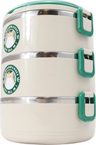 Thermos Voedselcontainer XL - Voedselcontainer met 3 Lagen & Handvatten - Voorraadbus Geschikt voor Warm & Koud Eten - Noodles, Soep, Eieren, Stoof Vlees, Curry, IJs & Meer! - 550ml x3 - Beige & Groen