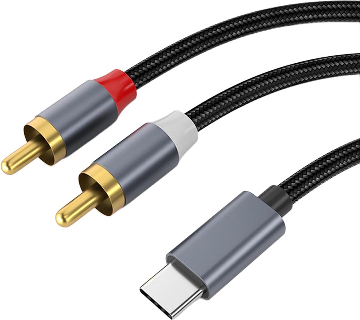 NÖRDIC RCA-USBC USB-C naar RCA Kabel - Audiokabel - 1.2m - Vergulde Connectoren - Zwart