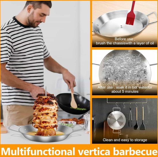 Dallden BBQ Vertical Skewer -Al Pastor Skewer Vertical Rotisserie Vertical Spit Stand for Tacos Al Pastor, Shawarma,Gyros- BBQ Grilling Accessory with 2 Removable Spikes (8&10
