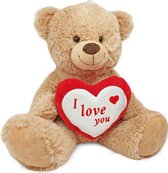 Knuffelbeer met Hart “I Love You” Pluche Knuffel (Bruin) 50 cm [valentijn cadeautje voor hem haar – valentijnsdag decoratie cadeau man vrouw - i love you teddybeer knuffelbeer – rozen beer xxl – liefdes beertje - valentijnsdag knuffel]