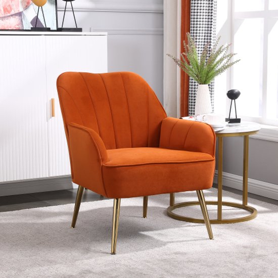 Stoelen voor woonkamer slaapkamer kantoor vrije tijd gewatteerde enkele fauteuil fauteuil comfortabele stoel leesclub koffiestoel met metalen poten (oranje)