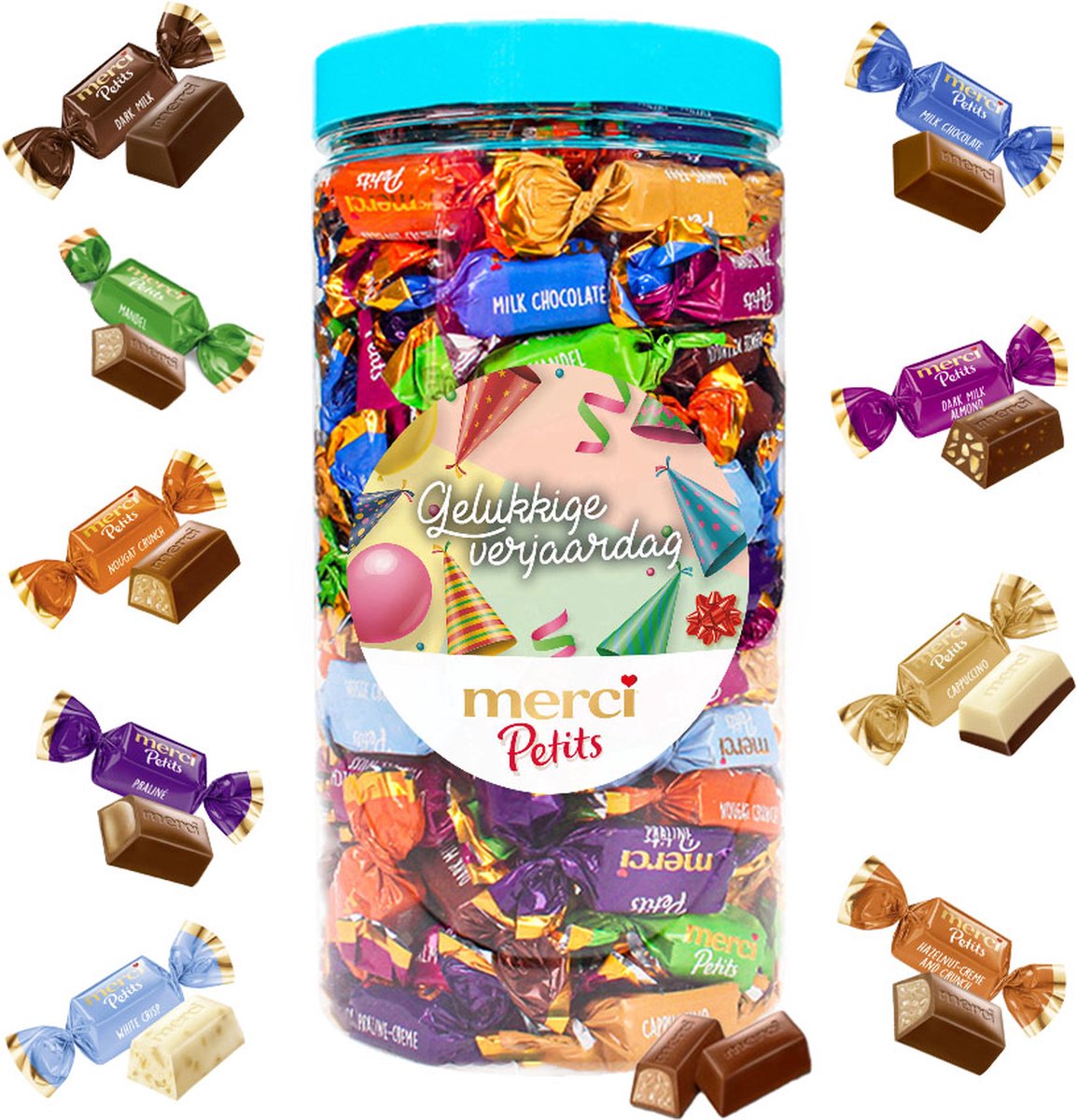 merci Petits chocolade cadeau "Gelukkige verjaardag" (design 1) - 700g
