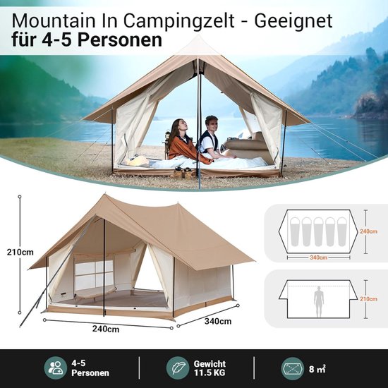Tent - Bergen - Wandtent - 5 Pers - Campingtent - Panorama Dak — afbeelding 5