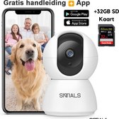 SNTIALS - 1080p Huisdiercamera met App - 32GB SD Kaart - Hondencamera - Huisdier Camera - Pet Camera Wifi Binnen - Beveiligings Camera - Beweeg en geluidsdetectie - voor Hond / Katten / Dieren / Baby - Met Handleiding