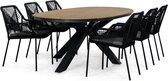 Lesli Living Arezzo/Seville zwart dining tuinset 7-delig | polywood + touw | 240cm ovaal | 6 personen