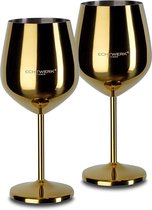 Onbreekbare wijnglazen/wijnkelk van roestvrij staal, wijnglasset, rode wijnglas, wijnproeverijglazen, campingglazen, cocktailglazen, robuust, onbreekbaar, Gold Edition, 2-delig, 21 x 7,3 cm,