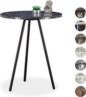 Relaxdays bijzettafel mozaïek - rond - handgemaakt - bijzettafeltje - salontafel 50 x 41 - zwart