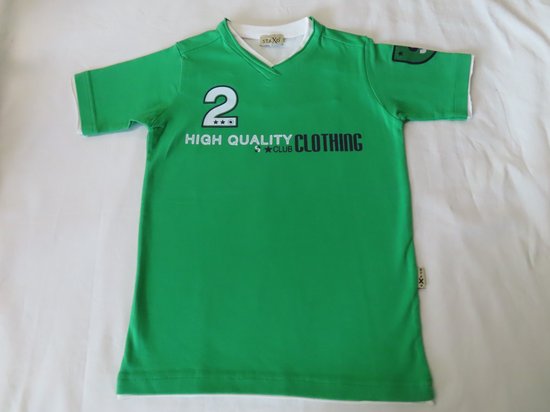 T shirt - Korte mouw - Jongens - groen , wit - V hals - 6 jaar 116