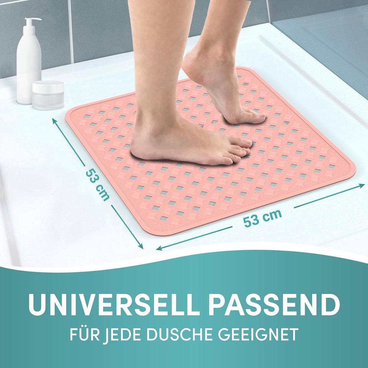 Douchemat slipbestendig 53 x 53 cm - Inclusief haken om op te hangen - 100% BPA-vrij - Antislipmat voor de douche - schimmelbestendig & maschinewasbaar