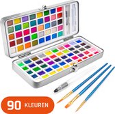 Set aquarelle - 90 couleurs - avec pinceau aquarelle - en boite métal