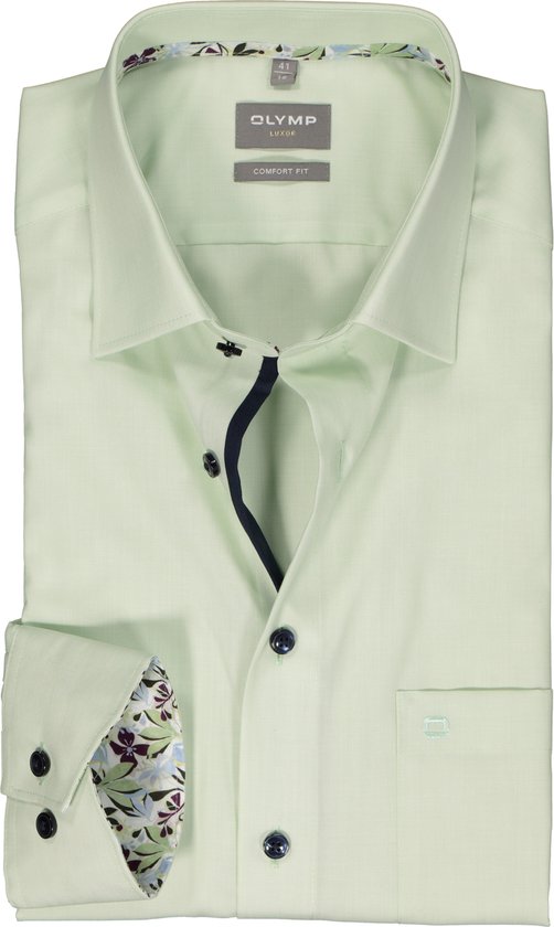 OLYMP comfort fit overhemd - structuur - groen - Strijkvrij - Boordmaat: 40