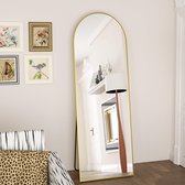 Boog full-body spiegel, 44 x 147 cm, gebogen staande spiegel, groot in volledige lengte, aan de muur gemonteerd, leunend, vloerspiegel, volledig lichaam als aankleedspiegel voor woonkamer, goud