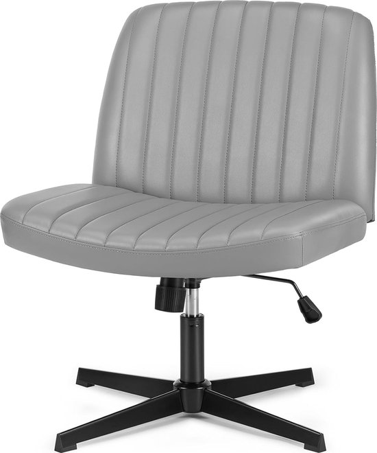 Bureaustoel Grote kruisbeenstoel Armloze stoel Computerstoel - Vaste poot draaistoel - Verstelbare lendesteun Hoogteverstelling - Ergonomische ontspanningsstoel - met schommelfunctie - PU-leer, grijs