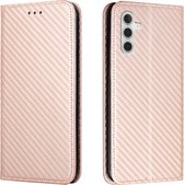 Luxe BookCover Hoes Etui voor Samsung Galaxy A15 - Carbon - Roze / Goud