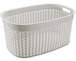 Hega Hogar Rotan line wasmand - wit - inhoud 44 liter - kunststof - 58 x 39 x 27 cm - met handvatten