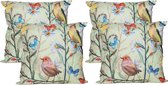 Anna's Collection Sierkussen voor binnen en buiten - 4x - vogels - lichtgroen - 60 x 60 cm - tuinkussen
