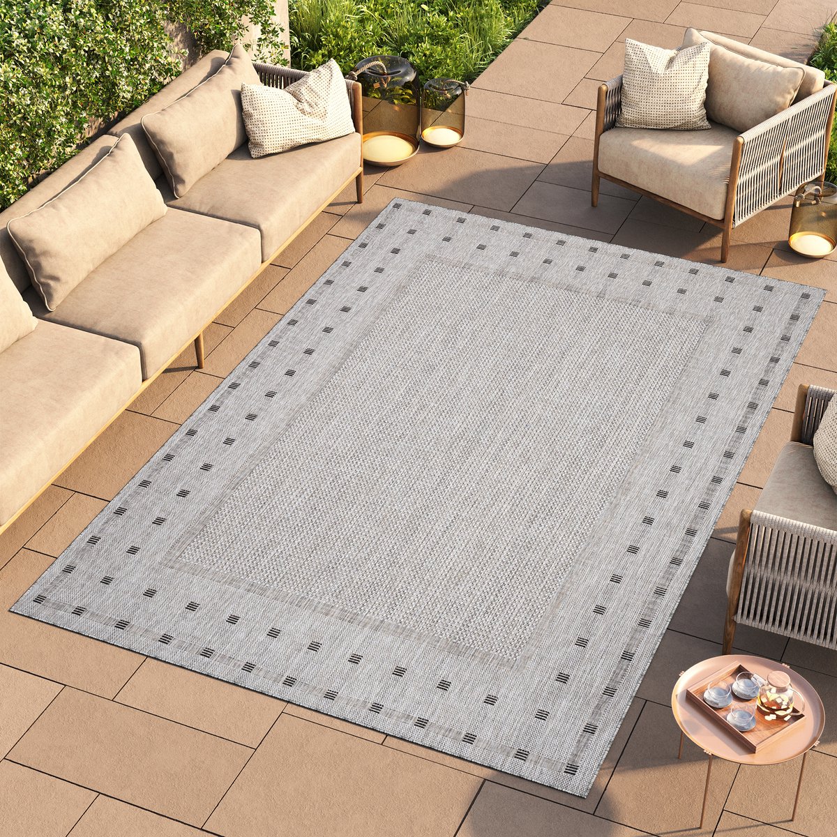 Tapiso Melissa Vloerkleed Grijs Indoor Outdoor Laagpolig Tapijt Maat- 60x200