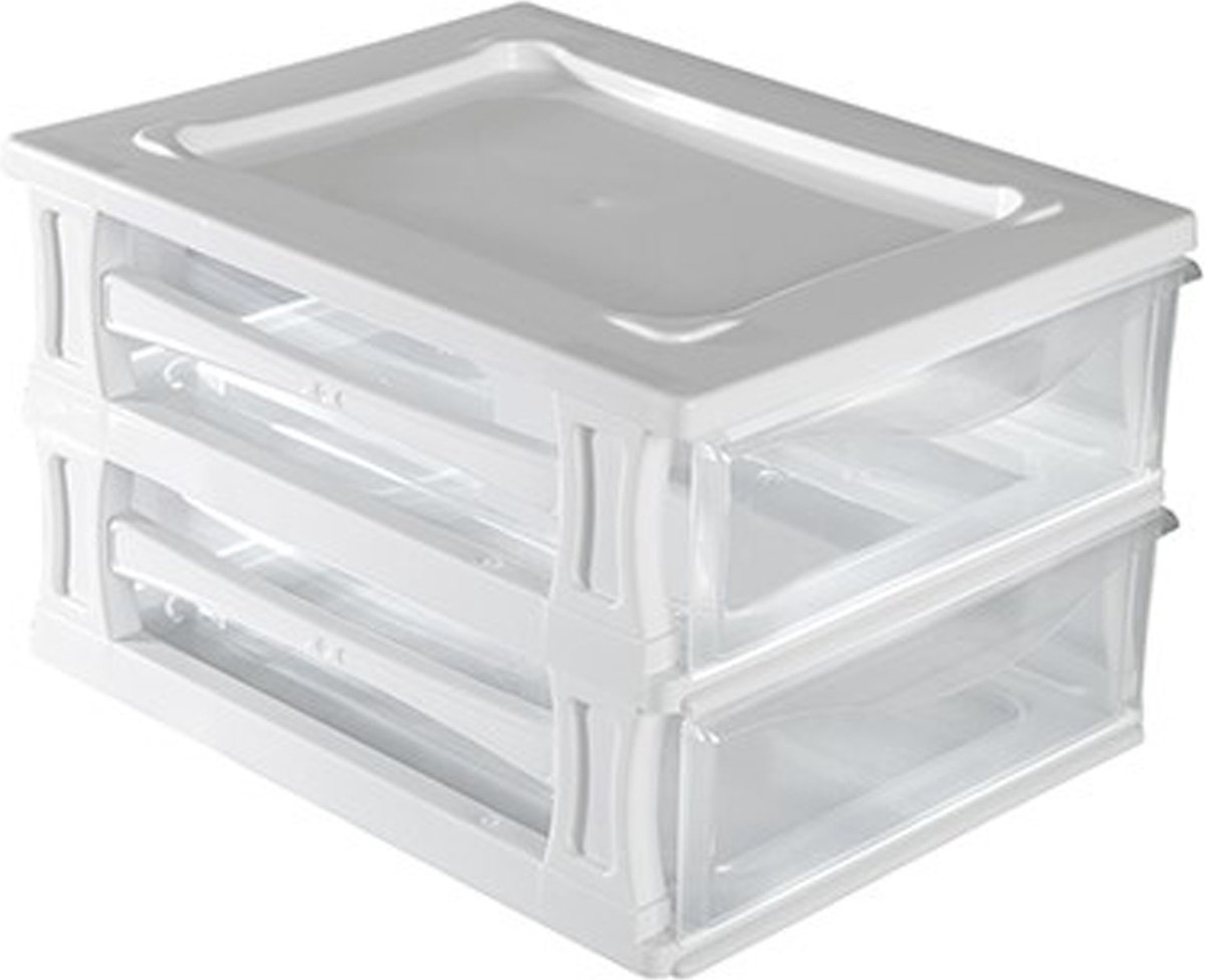 Hega hogar Ladeblokje bureau organizer 2x lade wit transparant L26 x B35 x H20 cm kunststof