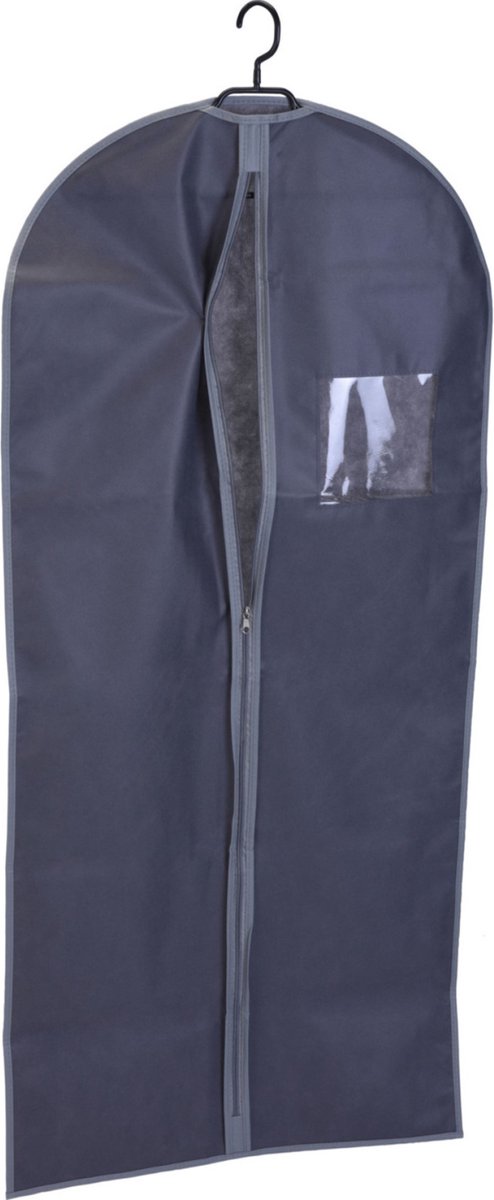Donkergrijze kledinghoes 60 x 130 cm met kijkvenster - voor jurk of pak - kleding opbergen