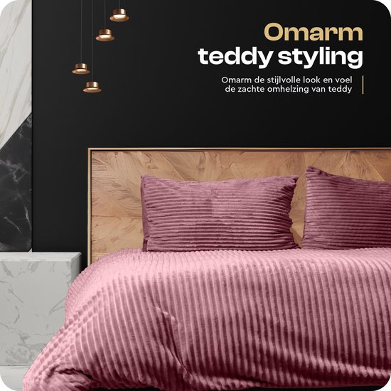 Sleeptime Teddy Rib Dekbedovertrek - 200X200/220 + 2 x kussenslopen 60x70 - Roze — afbeelding 4