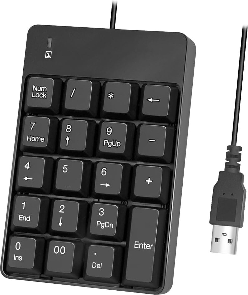 Nummeriek Extra Toetsenbord - 19 Toetsen Met USB-Poort - Rode Led-Activiteitsindicator - Compatibel Met Windows En Mac OS - Zwart