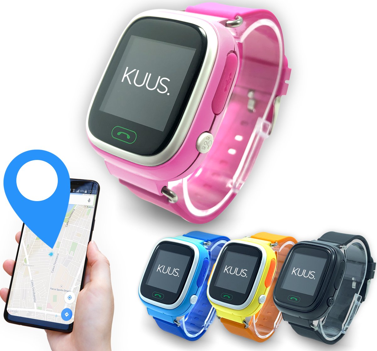 KUUS. W1 - Mini GPS horloge kind, smartwatch voor kinderen met GPS tracker - Walkie Talkie functie - Roze – Combideal met Glazen Screenprotector en Simkaart - KUUS.