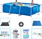 Intex Rechthoekig Frame Zwembad - 300 x 200 x 75 cm - Blauw - Inclusief Onderhoudspakket - Zwembadfilterpomp - Filter - Stofzuiger - Solar Mat - Vloertegels