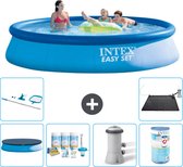 Intex Rond Opblaasbaar Easy Set Zwembad - 396 x 84 cm - Blauw - Inclusief Afdekzeil - Onderhoudspakket - Zwembadfilterpomp - Filter - Schoonmaakset - Solar Mat