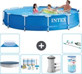 Intex Rond Frame Zwembad - 366 x 76 cm - Blauw - Inclusief Afdekzeil - Onderhoudspakket - Zwembadfilterpomp - Filter - Grondzeil - Stofzuiger