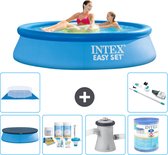 Intex Rond Opblaasbaar Easy Set Zwembad - 244 x 61 cm - Blauw - Inclusief Afdekzeil - Onderhoudspakket - Zwembadfilterpomp - Filter - Grondzeil - Stofzuiger
