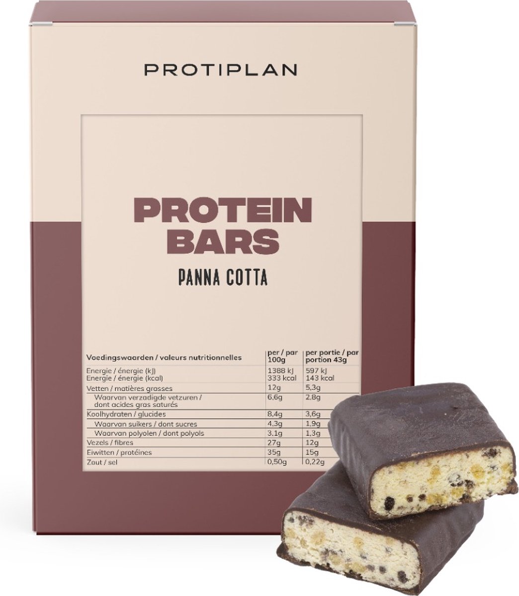 Goedkoopste Protiplan | Reep Panna Cotta | 7 x 43 gram | Eiwitrepen | Koolhydraatarme sportvoeding | Afslanken met Proteïne repen