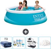 Intex Rond Opblaasbaar Easy Set Zwembad - 183 x 51 cm - Blauw - Inclusief Solarzeil - Onderhoudspakket - Zwembadfilterpomp - Filterbollen
