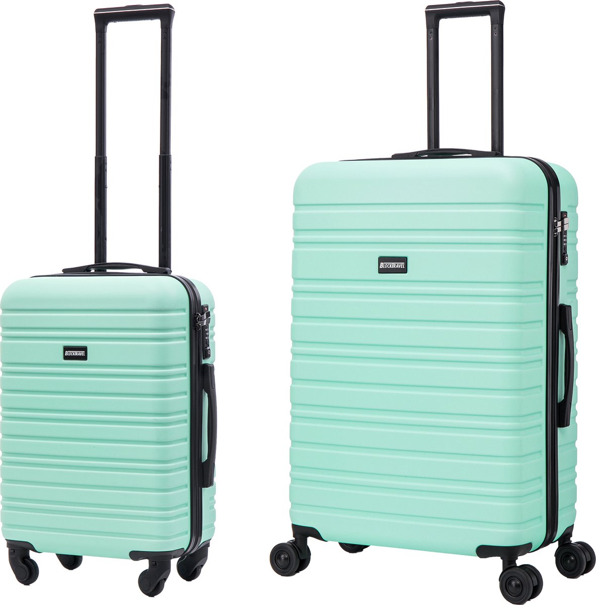 BlockTravel - kofferset - 2 delig - ABS - ruimbagage en handbagage - 39 en 95 liter - inbouw TSA slot - mint groen